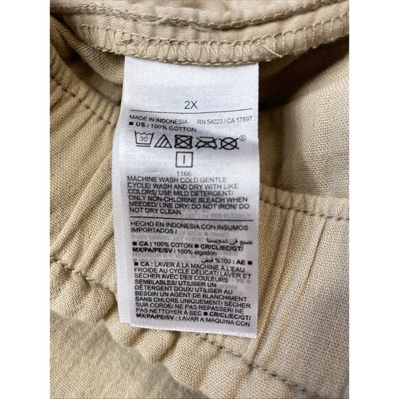 Old Navy 2X High Waisted Pull On Elastic Wide Leg Pant Gauzy 100% Cotton Beige - Picture 13 of 13